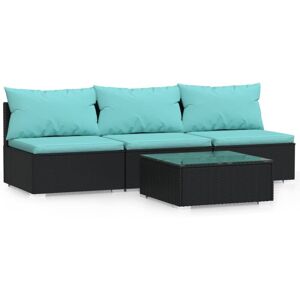 VIDAXL Set Divani Da Giardino 4 Pz Con Cuscini In Polyrattan Nero VIDAXL Set Divani Da Giardino 4 Pz Con Cuscini In Polyrattan Nero