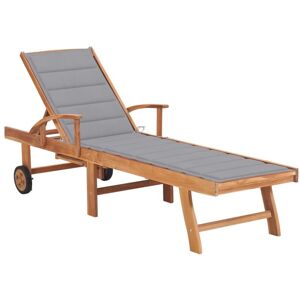 VIDAXL Lettino Prendisole Con Tavolo E Cuscino Antracite Legno Di Teak VIDAXL Lettino Prendisole Con Tavolo E Cuscino Antracite Legno Di Teak