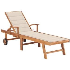 VIDAXL - Sdraio 2 Pz Con Tavolo E Cuscino Crema Legno Massello Di Teak VIDAXL - Sdraio 2 Pz Con Tavolo E Cuscino Crema Legno Massello Di Teak