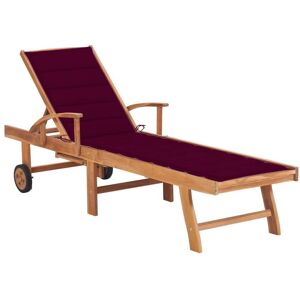 VIDAXL - Lettino Prendisole Con Cuscino In Massello Di Teak Rosso Vino VIDAXL - Lettino Prendisole Con Cuscino In Massello Di Teak Rosso Vino