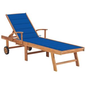 VIDAXL - Lettino Prendisole Con Cuscino In Massello Di Teak Blu Reale VIDAXL - Lettino Prendisole Con Cuscino In Massello Di Teak Blu Reale