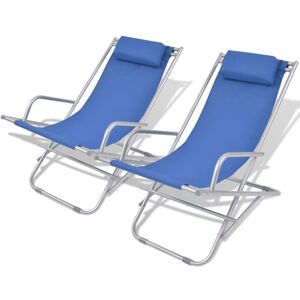 VIDAXL - Sedie A Sdraio Reclinabili 2 Pz In Acciaio Blu VIDAXL - Sedie A Sdraio Reclinabili 2 Pz In Acciaio Blu