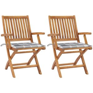 VIDAXL Sedie Giardino 2 Pz Con Cuscino Grigio A Quadri Massello Di Teak VIDAXL Sedie Giardino 2 Pz Con Cuscino Grigio A Quadri Massello Di Teak