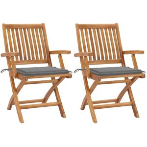 VIDAXL - Sedie Da Giardino 2 Pz Con Cuscini Grigi In Massello Di Teak VIDAXL - Sedie Da Giardino 2 Pz Con Cuscini Grigi In Massello Di Teak
