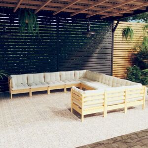 VIDAXL Set Divani Da Giardino 11 Pz Con Cuscini Crema Massello Di Pino VIDAXL Set Divani Da Giardino 11 Pz Con Cuscini Crema Massello Di Pino