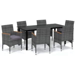 VIDAXL Set Da Pranzo Per Giardino 7 Pz Con Cuscini Polyrattan Grigio VIDAXL Set Da Pranzo Per Giardino 7 Pz Con Cuscini Polyrattan Grigio