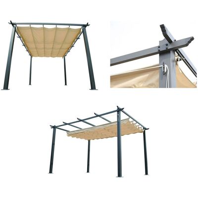 Bauer - Gazebo A Pergola Da Giardino In Alluminio 3x4 Mt Telo Retrattile Panna Bauer - Gazebo A Pergola Da Giardino In Alluminio 3x4 Mt Telo Retrattile Panna