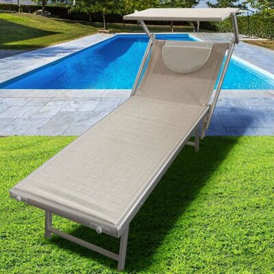 BAKAJI Lettino Prendisole Lido Alluminio Parasole E Cuscino Piscina Mare Giardino Beige BAKAJI Lettino Prendisole Lido Alluminio Parasole E Cuscino Piscina Mare Giardino Beige