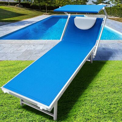 BAKAJI - Lettino Prendisole Lido Alluminio Parasole E Cuscino Piscina Mare Giardino Blu BAKAJI - Lettino Prendisole Lido Alluminio Parasole E Cuscino Piscina Mare Giardino Blu