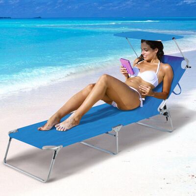 BAKAJI - Lettino Prendisole Pieghevole Mare Spiaggia Sdraio Con Tettuccio Parasole Blu BAKAJI - Lettino Prendisole Pieghevole Mare Spiaggia Sdraio Con Tettuccio Parasole Blu