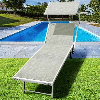 BAKAJI Lettino Spiaggia Prendisole Alluminio Brandina Con Parasole Lido Grigio Mare BAKAJI Lettino Spiaggia Prendisole Alluminio Brandina Con Parasole Lido Grigio Mare