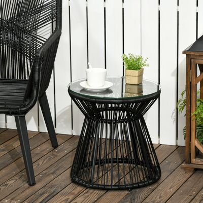 LEMONBEST Tavolo Da Giardino Rotondo Con Design A Tamburo, Tavolo Bistrot Con Piano In Vetro, Tavolino Da Caffè Nero Per Esterni E Balcone LEMONBEST Tavolo Da Giardino Rotondo Con Design A Tamburo, Tavolo Bistrot Con Piano In Vetro, Tavolino Da Caffè Nero Per Esterni E Balcone