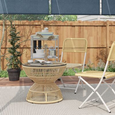LEMONBEST Tavolino Da Salotto In Rattan E Legno Naturale Con Piano In Vetro Temperato, Design Boho Per Interni Ed Esterni, Diametro 60 Cm, Colore Marrone Chiaro LEMONBEST Tavolino Da Salotto In Rattan E Legno Naturale Con Piano In Vetro Temperato, Design Boho Per Interni Ed Esterni, Diametro 60 Cm, Colore Marrone Chiaro