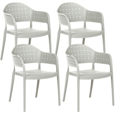 BELIANI Set Di 4 Sedie Da Pranzo Da Giardino Impilabili Con Braccioli In Plastica Verde Chiaro Narino BELIANI Set Di 4 Sedie Da Pranzo Da Giardino Impilabili Con Braccioli In Plastica Verde Chiaro Narino