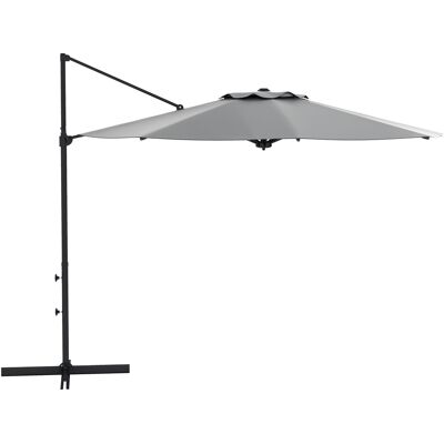Zone Ombrellone A Sbalzo Di 3 Metri Di Diametro, Inclinabile E Girevole, Con Manovella, Aperture Di Ventilazione, Asta In Metallo E Colore Grigio Scuro. Zone Ombrellone A Sbalzo Di 3 Metri Di Diametro, Inclinabile E Girevole, Con Manovella, Aperture Di Ventilazione, Asta In Metallo E Colore Grigio Scuro.