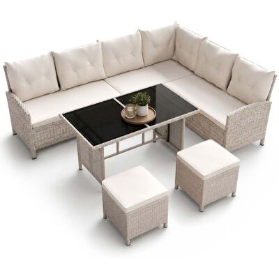 Juskys Rattan Lounge Manacor Crema, Sabbia Set Di Mobili Da Giardino In Polyrattan Per 8 Persone, Cuscini Inclusi Juskys Rattan Lounge Manacor Crema, Sabbia Set Di Mobili Da Giardino In Polyrattan Per 8 Persone, Cuscini Inclusi