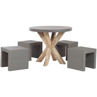 BELIANI Set Da Giardino Con Tavolo Rotondo In Legno E 4 Sgabelli In Cemento Grigio Olbia/taranto BELIANI Set Da Giardino Con Tavolo Rotondo In Legno E 4 Sgabelli In Cemento Grigio Olbia/taranto
