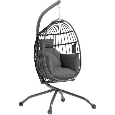 Zone Sedia A Dondolo Sospesa Da Esterno Con Seduta In Rattan Pieghevole E Cuscini Spessi, Supporto, Poggiatesta, Portabicchieri, Nero Zone Sedia A Dondolo Sospesa Da Esterno Con Seduta In Rattan Pieghevole E Cuscini Spessi, Supporto, Poggiatesta, Portabicchieri, Nero