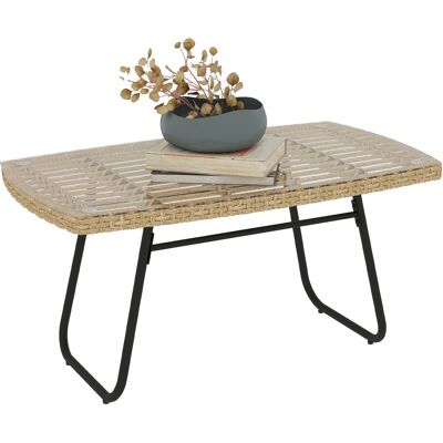 Zone Tavolino Da Giardino In Rattan, 90 X 50 X 45 Cm, Tavolino Laterale Resistente Ai Raggi Uv, Piano In Vetro, Legno Naturale. Zone Tavolino Da Giardino In Rattan, 90 X 50 X 45 Cm, Tavolino Laterale Resistente Ai Raggi Uv, Piano In Vetro, Legno Naturale.