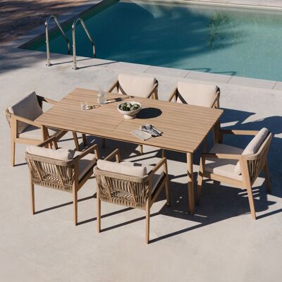 SKLUM Set Da Tavolo Rettangolare 180x90 Cm E 6 Sedie Da Giardino In Legno Di Acacia E Corda Intrecciata Kaela SKLUM Set Da Tavolo Rettangolare 180x90 Cm E 6 Sedie Da Giardino In Legno Di Acacia E Corda Intrecciata Kaela