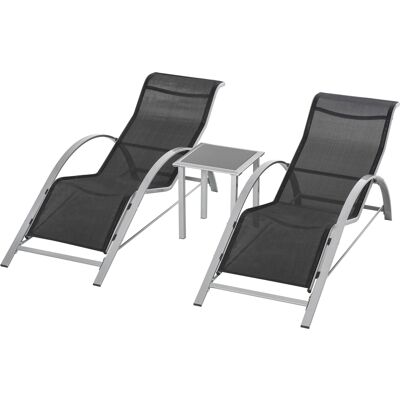 EASY COMFORT Easycomfort Set 2 Sdraio Da Giardino E Tavolino Con Vetro, Lettino Prendisole Con Tessuto Traspirante 59 X 169 X 66cm, Nero Grigio EASY COMFORT Easycomfort Set 2 Sdraio Da Giardino E Tavolino Con Vetro, Lettino Prendisole Con Tessuto Traspirante 59 X 169 X 66cm, Nero Grigio