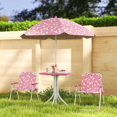 PZCC Set Di Mobili Da Giardino Per Bambini, Tavolo Per Bambini Con 2 Sedie Pieghevoli E Ombrellone Removibile Ø 100 Cm, Fantasia Giungla, Rosa PZCC Set Di Mobili Da Giardino Per Bambini, Tavolo Per Bambini Con 2 Sedie Pieghevoli E Ombrellone Removibile Ø 100 Cm, Fantasia Giungla, Rosa
