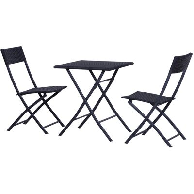 EASY COMFORT Easycomfort Mobili Da Giardino In Rattan Set 1 Tavolino E 2 Sedie Da Giardino Pieghevoli 3pz Nero EASY COMFORT Easycomfort Mobili Da Giardino In Rattan Set 1 Tavolino E 2 Sedie Da Giardino Pieghevoli 3pz Nero
