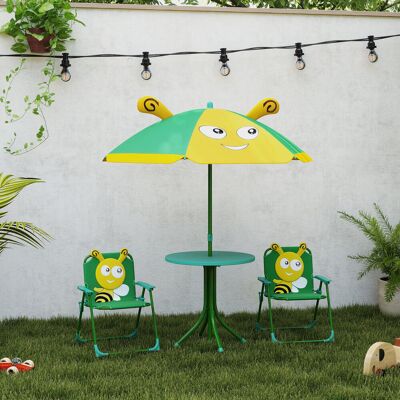 PZCC Aiyaplay Set Di Mobili Da Giardino Per Bambini, Composto Da Sedie, Tavolo E Ombrellone, Con Motivo Ape, Colori Verde E Giallo. PZCC Aiyaplay Set Di Mobili Da Giardino Per Bambini, Composto Da Sedie, Tavolo E Ombrellone, Con Motivo Ape, Colori Verde E Giallo.