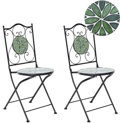 BELIANI Set Da Giardino In Metallo 2 Sedie In Stile Ferro Battuto Pieghevoli Con Piastrelle In Mosaico Ceramica Nero Civate BELIANI Set Da Giardino In Metallo 2 Sedie In Stile Ferro Battuto Pieghevoli Con Piastrelle In Mosaico Ceramica Nero Civate