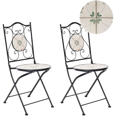 BELIANI Set Da Giardino In Metallo 2 Sedie In Stile Ferro Battuto Pieghevoli Con Piastrelle In Mosaico Ceramica Nero Carona BELIANI Set Da Giardino In Metallo 2 Sedie In Stile Ferro Battuto Pieghevoli Con Piastrelle In Mosaico Ceramica Nero Carona