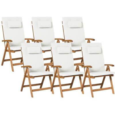 BELIANI Set Rustico Di 6 Sedie Da Giardino In Legno Di Acacia Chiaro Pieghevoli Con Cuscini Bianco Sporco Java Premium BELIANI Set Rustico Di 6 Sedie Da Giardino In Legno Di Acacia Chiaro Pieghevoli Con Cuscini Bianco Sporco Java Premium