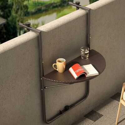 BAKAJI Tavolo Tavolino Ringhiera Esterno Balcone Pieghevole Metallo E Polyrattan Marron BAKAJI Tavolo Tavolino Ringhiera Esterno Balcone Pieghevole Metallo E Polyrattan Marron