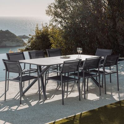 SKLUM Set Da Tavolo Rettangolare 200x95 Cm In Alluminio Brinela E 8 Sedie Da Giardino Impilabili Con Braccioli In Alluminio Olenia SKLUM Set Da Tavolo Rettangolare 200x95 Cm In Alluminio Brinela E 8 Sedie Da Giardino Impilabili Con Braccioli In Alluminio Olenia