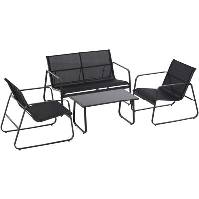EASY COMFORT Easycomfort Set Tavolino Con Panchina E 2 Sedie Da Giardino, Arredamento Da Esterno In Metallo E Texteline, Nero EASY COMFORT Easycomfort Set Tavolino Con Panchina E 2 Sedie Da Giardino, Arredamento Da Esterno In Metallo E Texteline, Nero