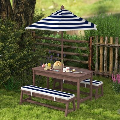 PZCC Set Di Mobili Da Giardino Per Bambini Con Cuscini E Ombrellone Removibile, A Righe Blu Navy E Bianche PZCC Set Di Mobili Da Giardino Per Bambini Con Cuscini E Ombrellone Removibile, A Righe Blu Navy E Bianche