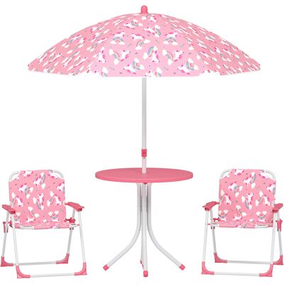 TORMATOR Set Di Mobili Da Giardino Per Bambini, Tavolo Per Bambini Con 2 Sedie Pieghevoli E Ombrellone Removibile Ø 100 Cm, Fantasia Giungla, Rosa TORMATOR Set Di Mobili Da Giardino Per Bambini, Tavolo Per Bambini Con 2 Sedie Pieghevoli E Ombrellone Removibile Ø 100 Cm, Fantasia Giungla, Rosa