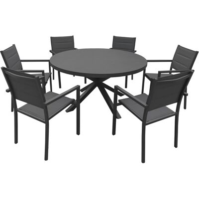 HAPPY GARDEN Set 6 Posti In Textilene Grigio Gialova - Alluminio Antracite HAPPY GARDEN Set 6 Posti In Textilene Grigio Gialova - Alluminio Antracite