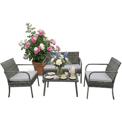 RELAXDAYS Set Da Giardino, 4 Pz, Rattan Sintetico, Panca 2 Posti, 2 Sedie & Tavolo, Grigio RELAXDAYS Set Da Giardino, 4 Pz, Rattan Sintetico, Panca 2 Posti, 2 Sedie & Tavolo, Grigio