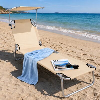 BAKAJI Lettino Mare Pieghevole Leggero Con Tettuccio Parasole Regolabile Beige BAKAJI Lettino Mare Pieghevole Leggero Con Tettuccio Parasole Regolabile Beige