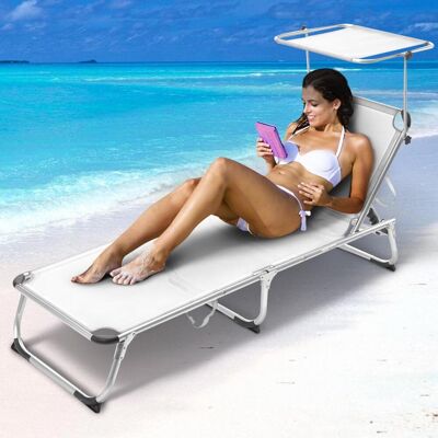 BAKAJI - Lettino Prendisole Con Tettuccio Parasole Sdraio Mare Bianc Alluminio Pieghevole BAKAJI - Lettino Prendisole Con Tettuccio Parasole Sdraio Mare Bianc Alluminio Pieghevole