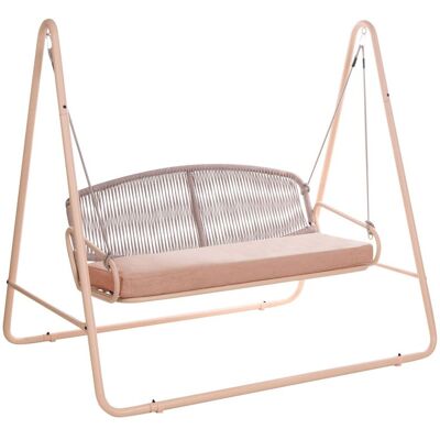 BELIANI Dondolo Da Giardino Moderno Con Struttura In Acciaio, Cuscino In Olefina E Schienale In Corda Intrecciata, Marrone Norcia BELIANI Dondolo Da Giardino Moderno Con Struttura In Acciaio, Cuscino In Olefina E Schienale In Corda Intrecciata, Marrone Norcia