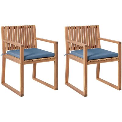 BELIANI Set Di 2 Sedie Da Pranzo Da Giardino Per Esterni In Legno D'Acacia Con Cuscini Blu Sassari Ii BELIANI Set Di 2 Sedie Da Pranzo Da Giardino Per Esterni In Legno D'Acacia Con Cuscini Blu Sassari Ii
