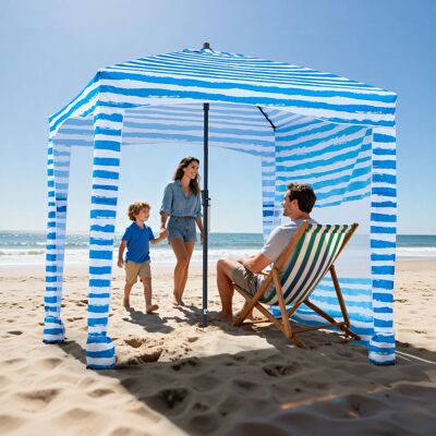 VEVOR Tenda Da Spiaggia Da 1830 X 1830 X 2290 Mm, Con Parete Laterale E Tasche Per La Sabbia, Ombrellone Parasole Portatile Regolabile In Altezza Per Famiglia E Amici, Blu Chiaro Striature Bianche VEVOR Tenda Da Spiaggia Da 1830 X 1830 X 2290 Mm, Con Parete Laterale E Tasche Per La Sabbia, Ombrellone Parasole Portatile Regolabile In Altezza Per Famiglia E Amici, Blu Chiaro Striature Bianche