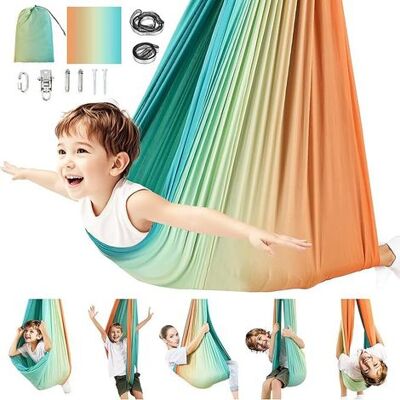 ABYSSE Amaca Elastica Arancione Per Bambini, Altalena A Rete Per Interni, Cesto Da Giardino Con Accessori ABYSSE Amaca Elastica Arancione Per Bambini, Altalena A Rete Per Interni, Cesto Da Giardino Con Accessori