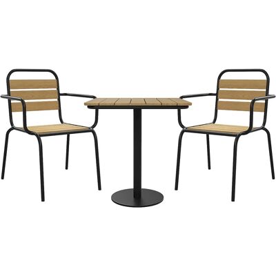 Unique Sala Da Pranzo Da Giardino In Polywood E Metallo: Un Tavolo L.70 Cm E 2 Poltrone Impilabili - Nero - Lylios Di Mylia Unique Sala Da Pranzo Da Giardino In Polywood E Metallo: Un Tavolo L.70 Cm E 2 Poltrone Impilabili - Nero - Lylios Di Mylia