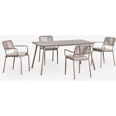 SKLUM Set Da Tavolo Rettangolare 160x90 Cm E 4 Sedie Da Giardino Impilabili In Corda Intrecciata Arhiza SKLUM Set Da Tavolo Rettangolare 160x90 Cm E 4 Sedie Da Giardino Impilabili In Corda Intrecciata Arhiza