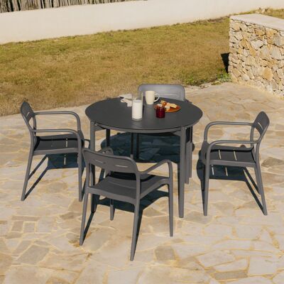 SKLUM Set Da Tavolo Rotondo Ø110 Cm In Alluminio Elton E 4 Sedie Da Giardino Impilabili In Polipropilene Graneli SKLUM Set Da Tavolo Rotondo Ø110 Cm In Alluminio Elton E 4 Sedie Da Giardino Impilabili In Polipropilene Graneli