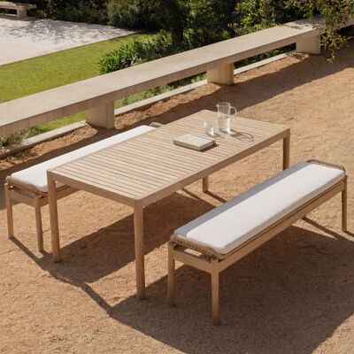 SKLUM Set Da Tavolo Rettangolare 180x90 Cm E 2 Panche Da Giardino In Legno Di Acacia E Corda Intrecciata Karvia SKLUM Set Da Tavolo Rettangolare 180x90 Cm E 2 Panche Da Giardino In Legno Di Acacia E Corda Intrecciata Karvia