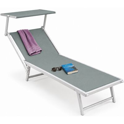 BAKAJI Lettino Prendisole Pieghevole Grigio Da Mare Spiaggia Sdraio Con Tettuccio BAKAJI Lettino Prendisole Pieghevole Grigio Da Mare Spiaggia Sdraio Con Tettuccio