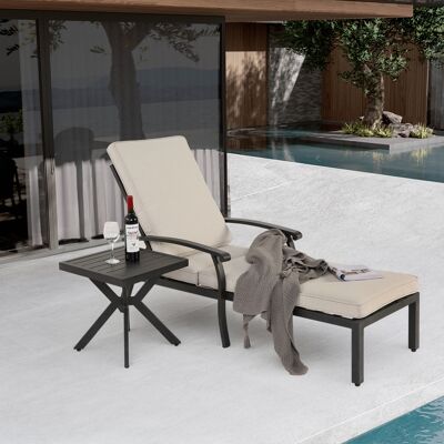 LEMONBEST Sedia Da Esterno Regolabile Con Cuscino In Cotone Idrorepellente Beige, Struttura In Alluminio Resistente Alla Ruggine Per Piscina O Patio, 1 Pezzo LEMONBEST Sedia Da Esterno Regolabile Con Cuscino In Cotone Idrorepellente Beige, Struttura In Alluminio Resistente Alla Ruggine Per Piscina O Patio, 1 Pezzo